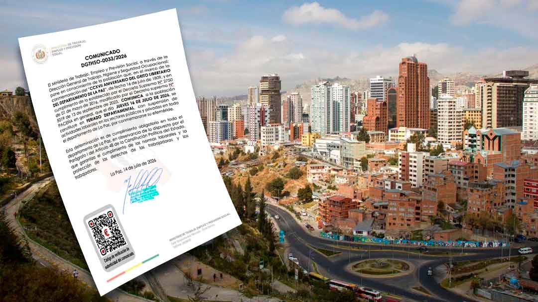 El Ministerio de Trabajo, Empleo y Previsión Social confirmó que este jueves 16 de julio será feriado departamental en La Paz.