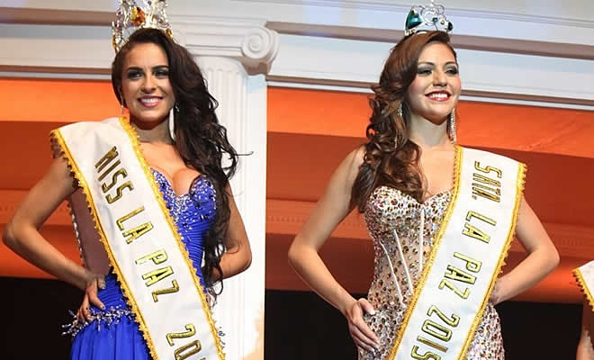 Giovana Salazar y Daniela Moscoso, Miss y Stra. La Paz 2015, respectivamente.