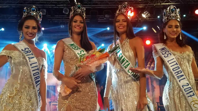 Srta. Litoral es Carla Maldonado, Miss Santa Cruz es Jasmin Pinto, Srta. Santa Cruz es Giancarla Fernández y Miss Litoral es Mariem Suárez. (De izq. a der.) (Foto:Promociones Gloria)