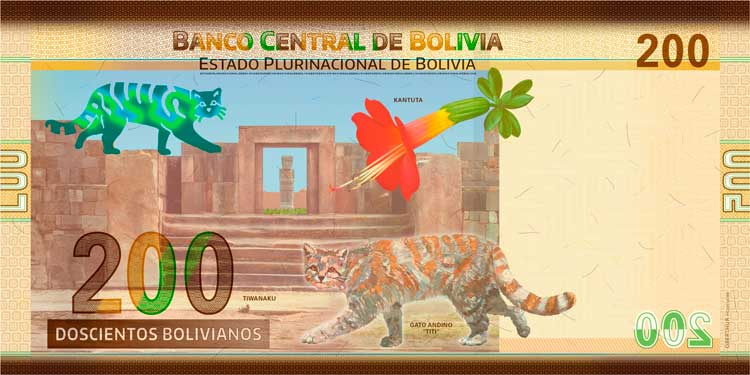 Reverso del nuevo billete de 200 Bs