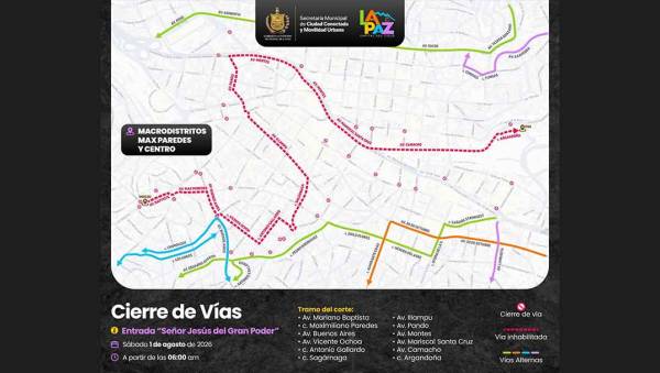 La Paz cerrará vías este sábado desde las 06:00 por la entrada del Gran Poder 2026