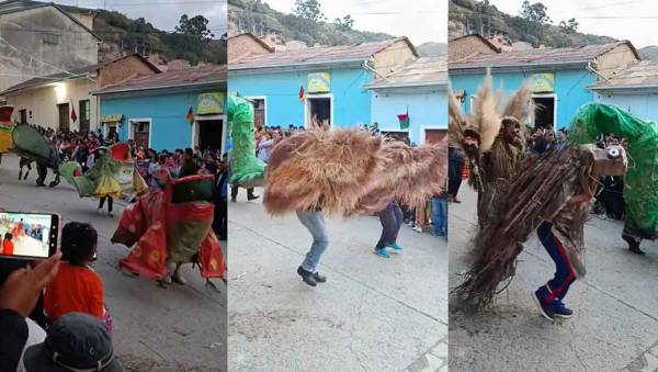 Ranas, insectos y personajes de actualidad sorprenden en la entrada autóctona de Coripata
